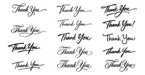 Collection of various handwritten thank you calligraphy phrases and artistic script lettering designs for greeting cards and invitations © ROBIN