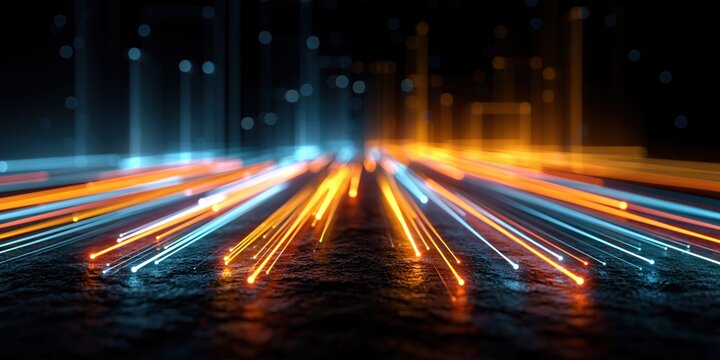 Dynamic light streaks converging toward a bright future