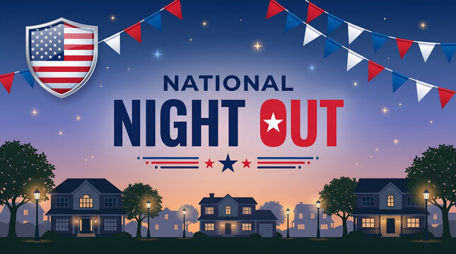 National Night Out Suburban Community Vector Banner Design
