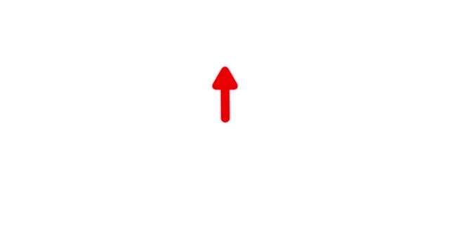 Minimalist red arrow pointing upward isolated on white background, for ui direction, pointer navigation