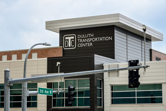 Duluth, MN, USA - Jul 25, 2026: Duluth Transportation Center building exterior transit hub in downtown