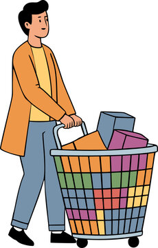 Retail Fulfillment Employee Pushing Large Wire Cart with Packages Stock Inventory