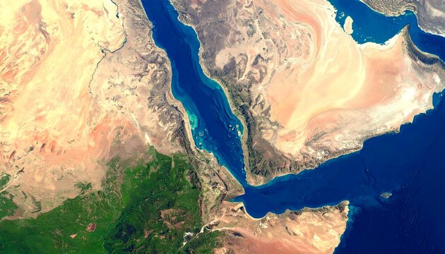vue satallite de la mer rouge du canal de suez ,du cap de bab-el-mandeb et du d&eacute;troit d'Aden