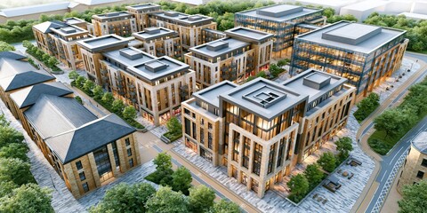 Fototapeta premium Contemporary mixed use complex in an idyllic setting