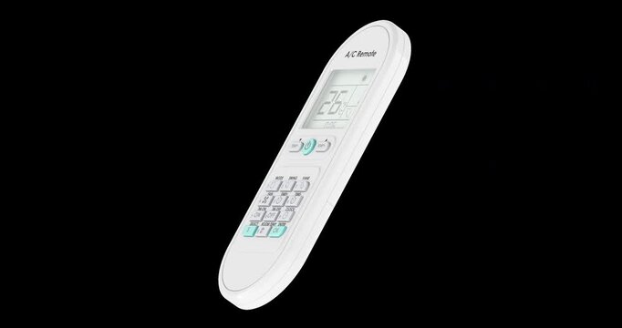 Air conditioner remote control rotation animation seamlessly loopable. 3D rendering isolated on transparent background