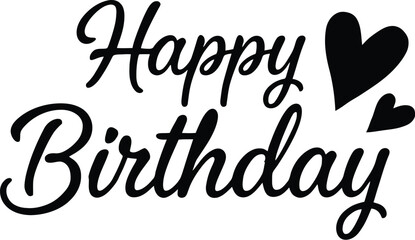 Fototapeta premium Happy Birthday Calligraphy With Heart Black Vector Illustration