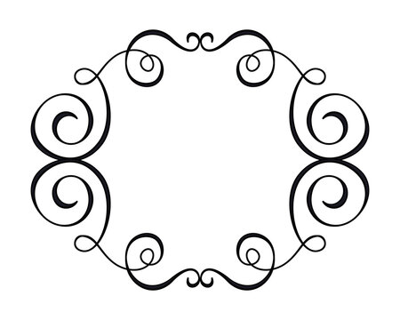 Elegant ornamental flourish frame with decorative swirls and curly line art. Vintage square border in golden outline style, perfect for wedding invitations, certificates