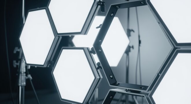 Detailed view of the modular design of LED panel lighting grid units highlighting their sleek construction and energyefficient performance in professional studios.