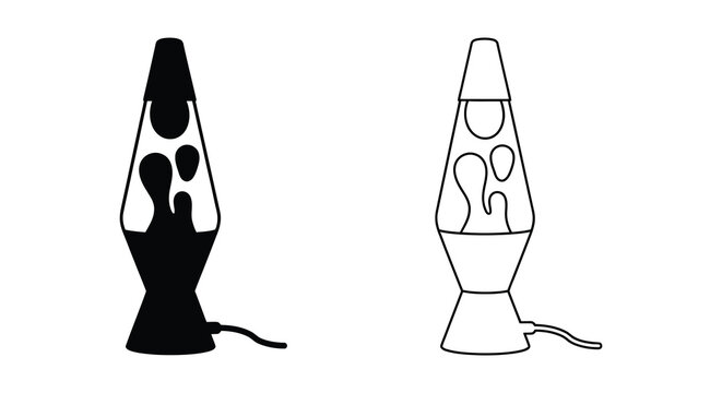 Set of two lava lamp illustrations featuring a solid black silhouette and a simple line art drawing