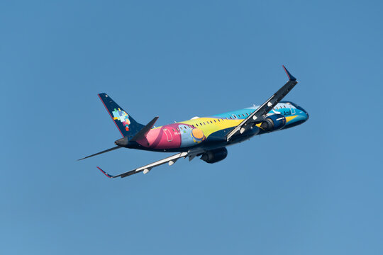 Azul Airlines aircraft featuring the "Ver&atilde;o Azul" (Blue Summer) livery, in Rio de Janeiro, Brazil.