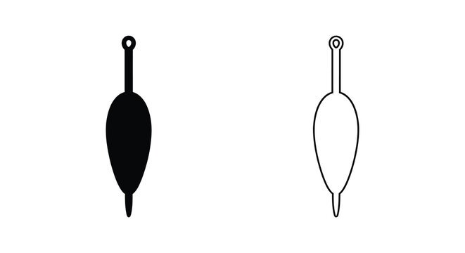 Set of two simple fishing floats showing a solid black silhouette and a clean outline icon design