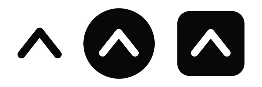 Chevron Up Arrow Button Icons for Expand Controls, Scroll Top Navigation, Dropdown Menu Elements, App Interface, Software Panel, Solid Style