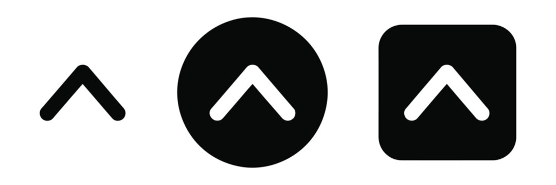 Chevron Up Button Icons featuring Upward Arrow, Expand Controls, Scroll Top Navigation, Dropdown Menu Elements, App Interface, Web Interface, Solid Style