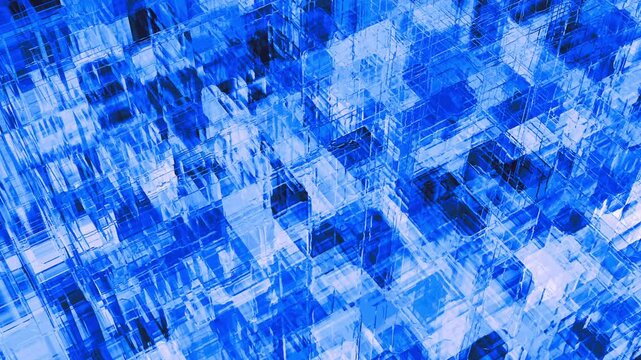 4K Abstract looping blue futuristic background with detailed geometric  shapes. 
