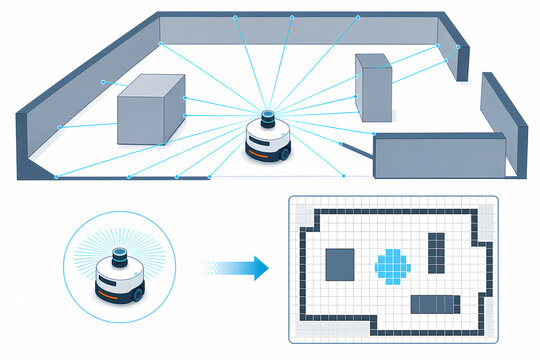 Autonomous mobile robot lidar mapping illustration