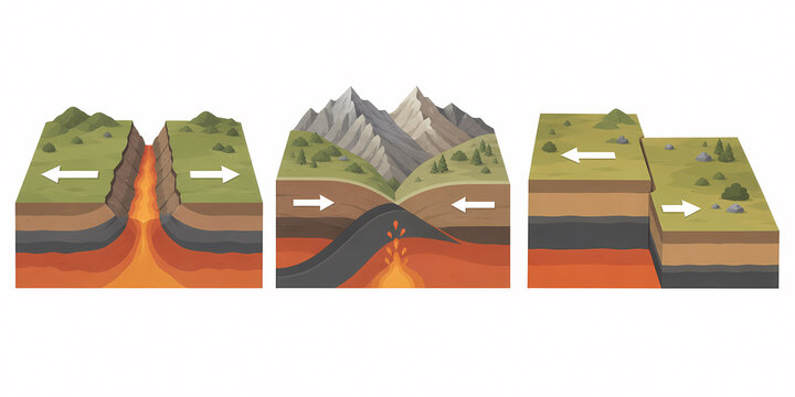 Plate boundary types tectonic movement illustration