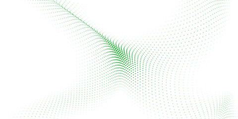 Obraz premium Green halftone dotted wave abstract technology background with smooth geometric perspective