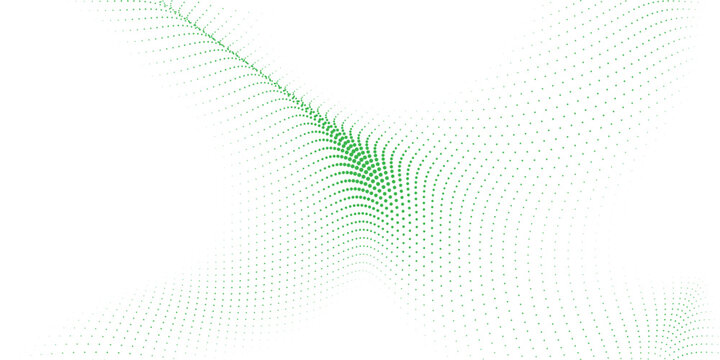 Green halftone dotted wave abstract technology background with smooth geometric perspective
