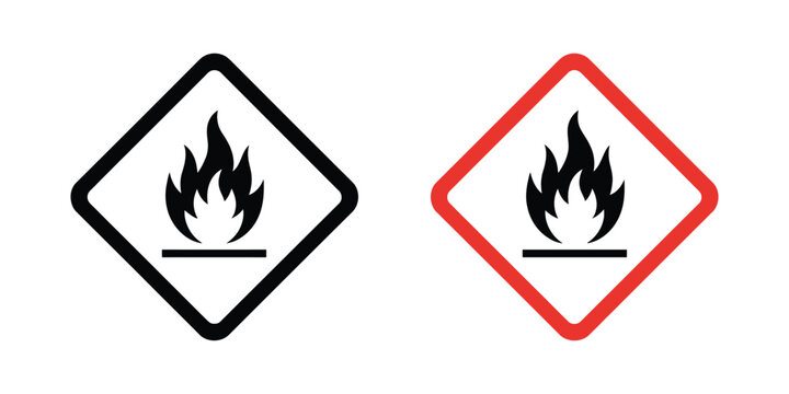 GHS Flammable Warning Labels for Fire Hazard, Combustible Chemicals, Hazardous Materials, Laboratory Safety, Workplace Protection, Industrial Compliance Symbols