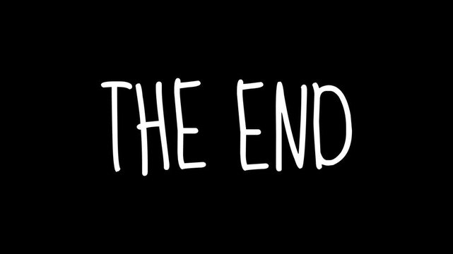 A looping animation of the text "The End" in white against a glowing black background, featuring a glitch effect. This 4K-resolution 3D "The End" element
 loops seamlessly and is suitable for movie tr