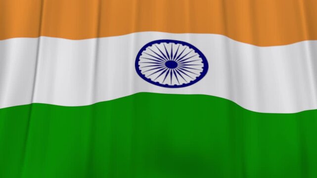 India flag fabric curtain falling down reveal animation
