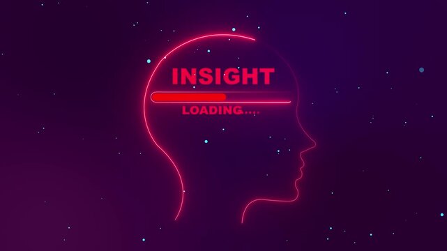 Neon human head profile with INSIGHT loading bar and starry blue background progress bar
