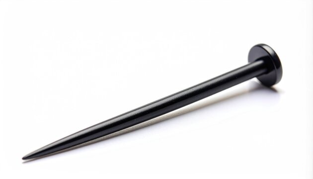 Sharp black pointed metal object with a flat circular head