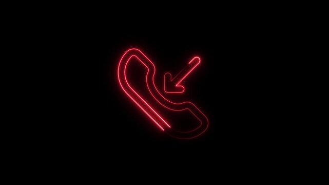 Red neon incoming call animation on black background, for business communication, phone neon light glowing