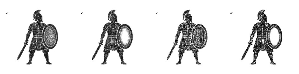 Fototapeta premium Sketch monochrome armored infantry icon design set