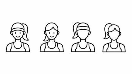 Fototapeta premium Set of Four Minimalist Line Art Portraits of Women Featuring Various Hairstyles and Athletic Attire for User Profile Icons