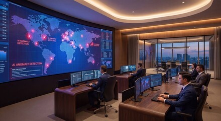 Fototapeta premium Modern Control Room with Global Data Visualization