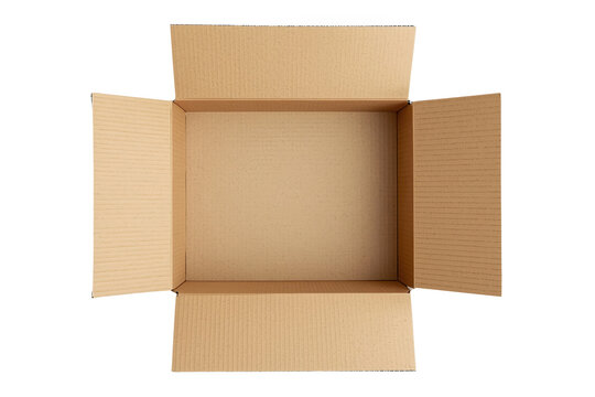 Open square packing box with four flaps isolated on transparent background