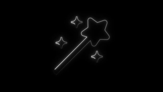 Neon magic wand animation with glowing sparkles on black background