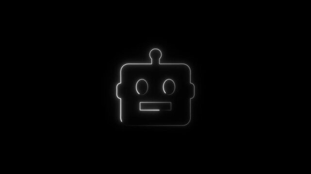 Minimalist neon robot head animation, glowing cybernetic artificial intelligence symbol for tech projects