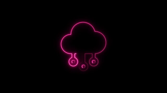 Neon pink cloud computing network animation for digital technology concepts neon digital network data storage