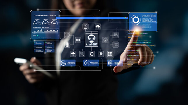 Futuristic Data Dashboard Interface with AI Agent Analytics and Interactivity for Technology and Business Innovation. Glyphic.
