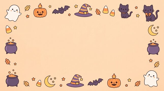 Halloween Cartoon Border Background with Cute Seasonal Elements