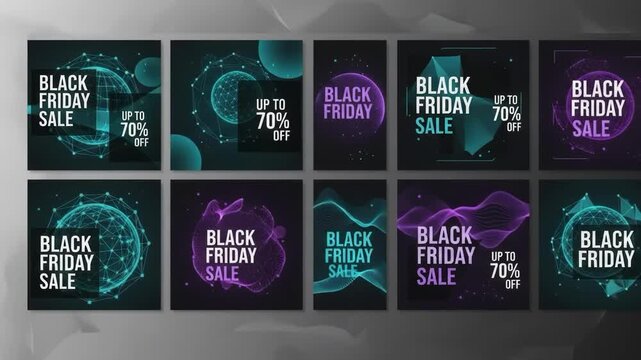 Set of black friday sale social media post templates with tech design