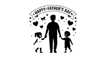 Obraz premium Happy Father's Day Family Flat Vector Illustration with Dad Holding Daughter and Son Hands Greeting Card
