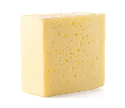 Block of semi-hard tilsit or tilsiter cheese on white background