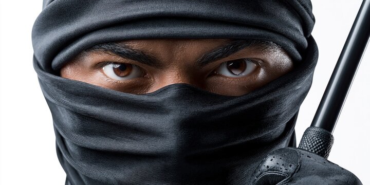 Mysterious ninja warrior with intense focused eyes