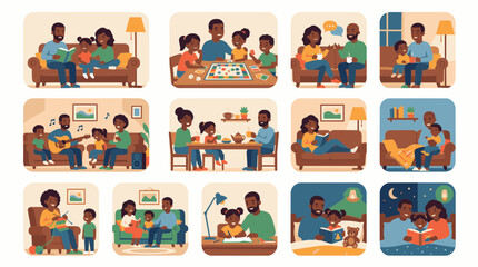 Fototapeta premium African American Family Engaged in Various Home Activities Promoting Education and Affection
