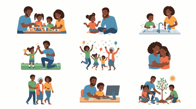 African American Family Engaged in Diverse Activities Showing Love Education and Growth