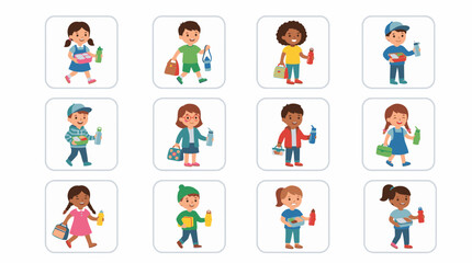 Fototapeta premium Diverse children with lunch boxes and water bottles ready for school conveying protection and affection