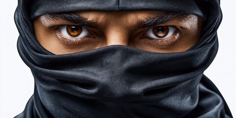 Naklejka premium Hidden identity intense eyes mysterious shadowed portrait
