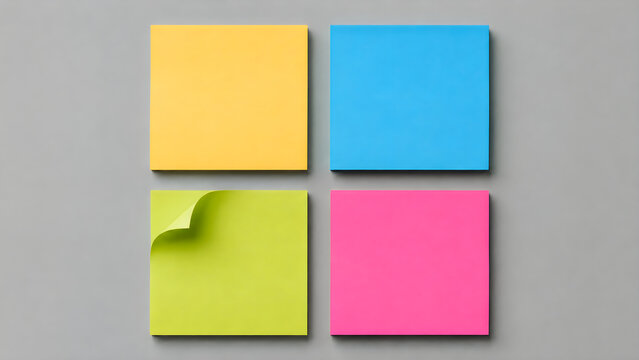 Colorful sticky notes arranged in a grid, vibrant adhesive paper pads for office organization, neon memo notes for brainstorming and project planning isolated on White Background ai