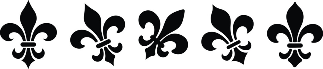 Four elegant fleur de lis symbols on a transparent background © Mdforiduddin