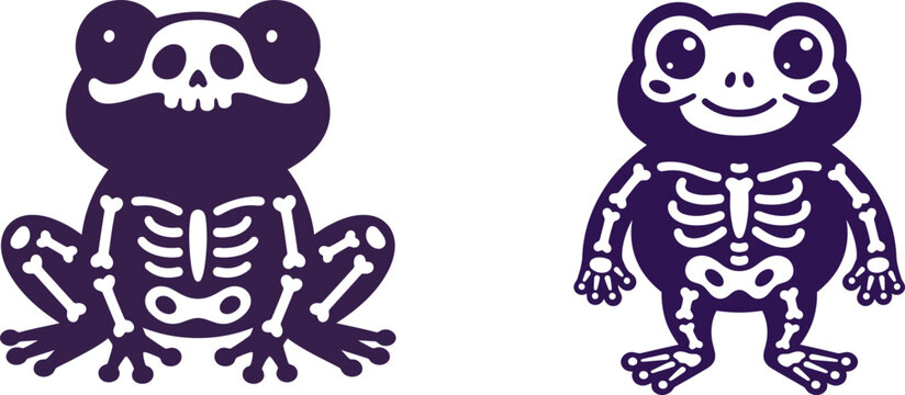 Halloween skeleton frog with witch hat and skull face vector