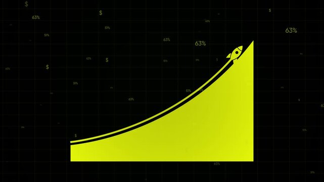 Rocket launching financial growth chart concept. business success and exponential profit increase animation