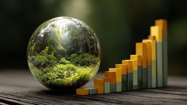 In the heart of the forest, earth rests amidst lush greenery. Investment strategy. Crystal earth lying serenely on forest soil with nature embrace. Investment growth. Data insights.